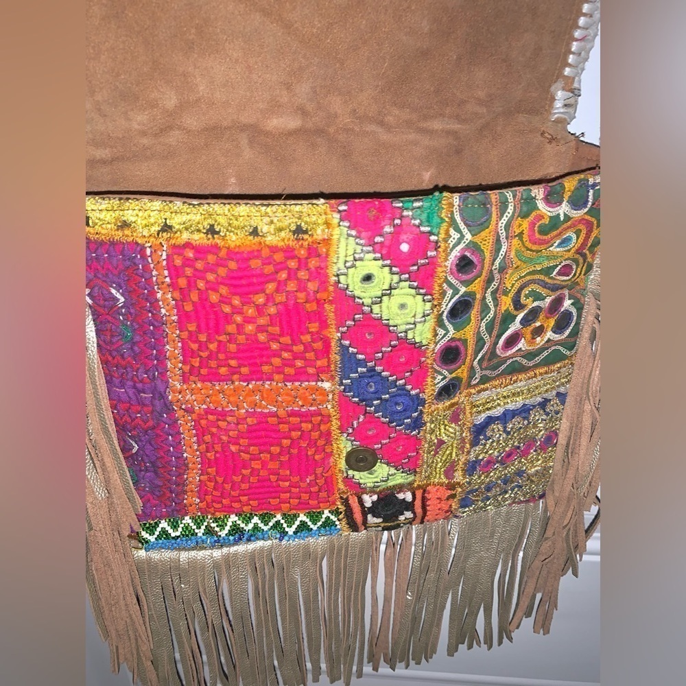Boho Fringed Suede Patchwork Large Messenger Bag - image 7